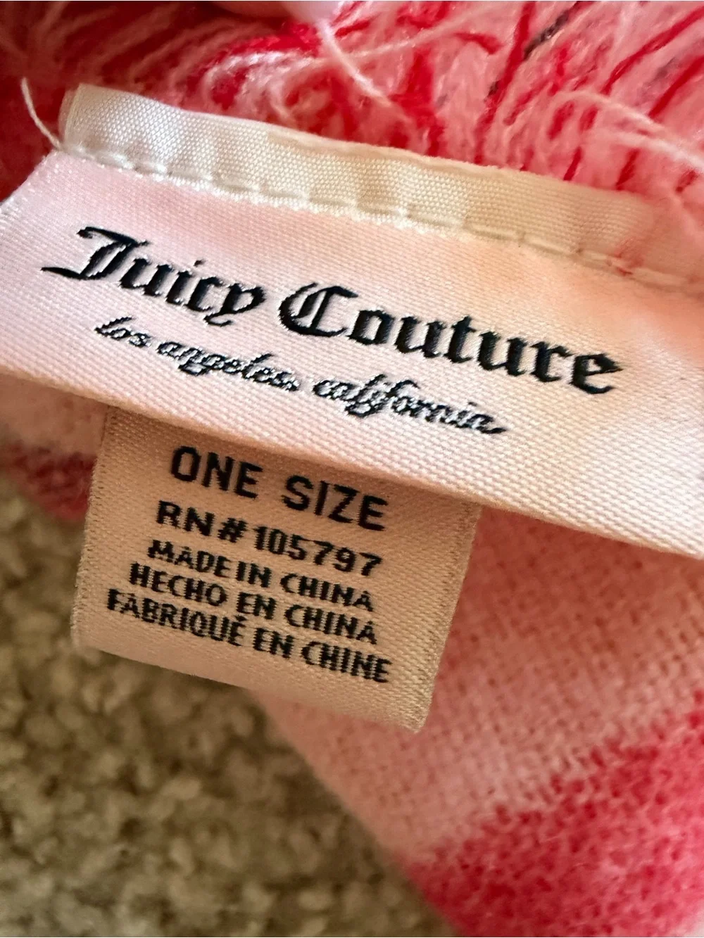 Juicy Couture Pink Multi-Striped Fringe Scarf with Yellow Accent